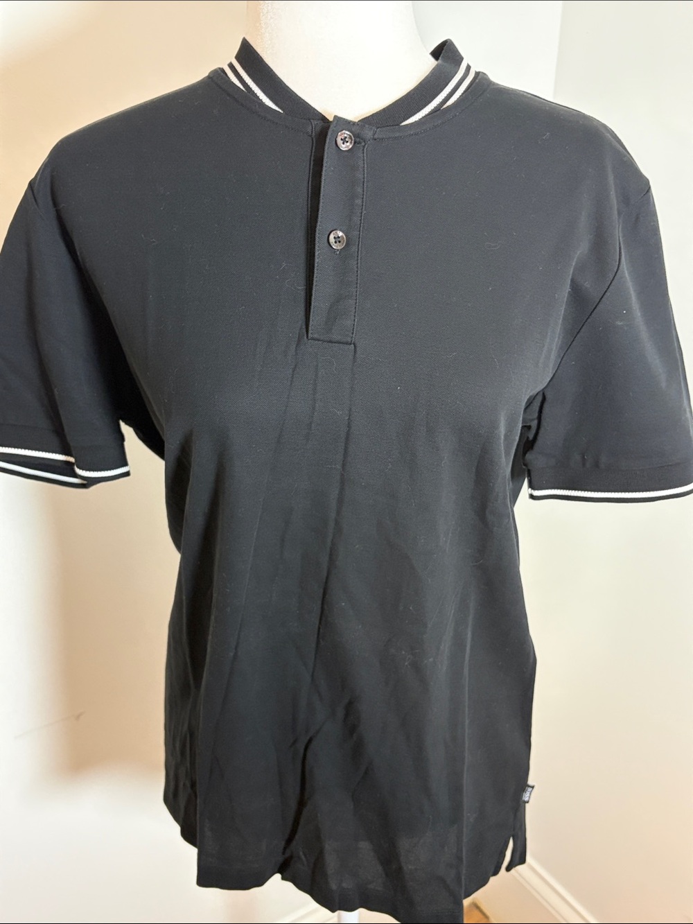 BOSS Black Polo with Striped Ribbed Collar